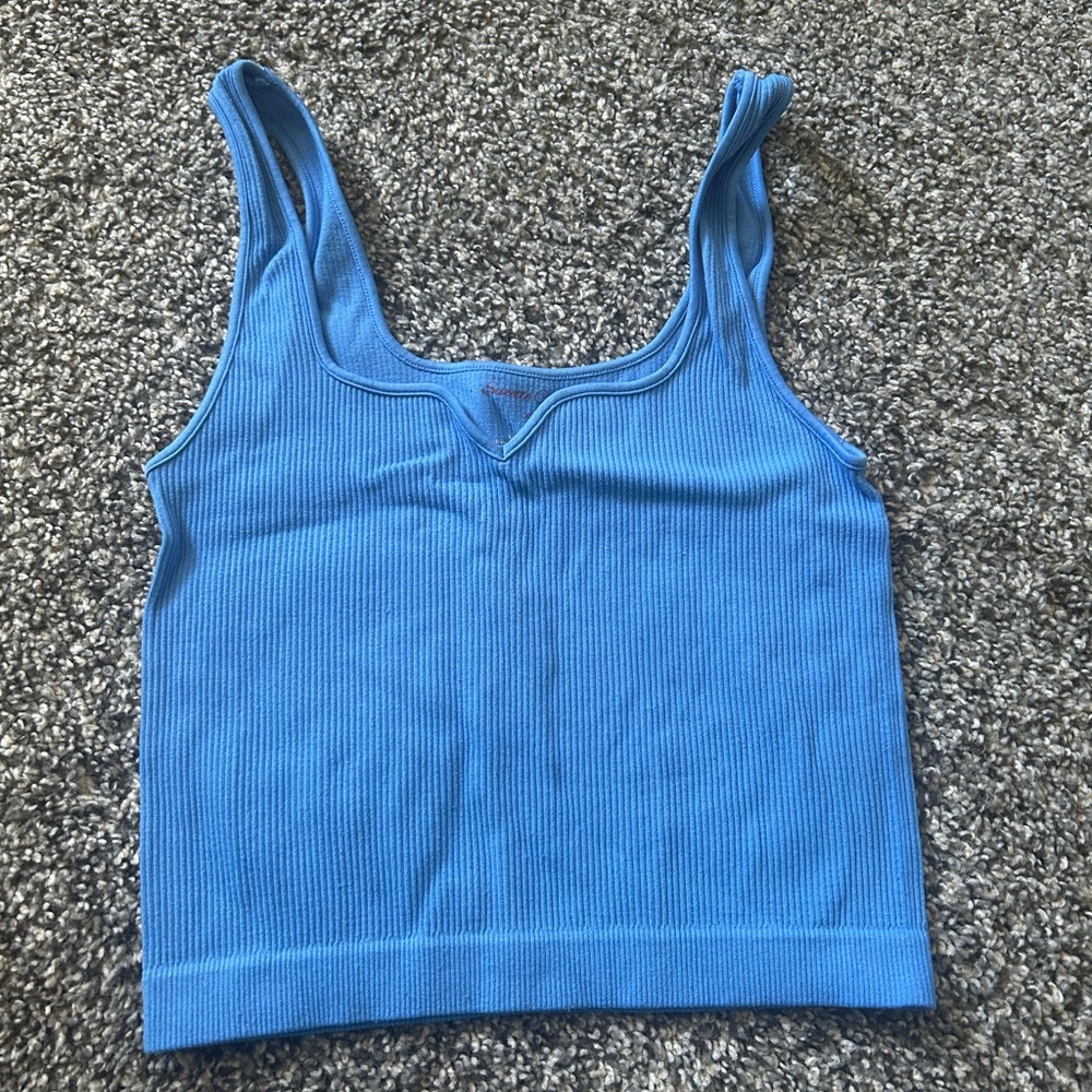 Blue Ribbed Tank Top